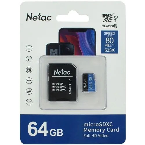Карта памяти NETAC P500 64GB (NT02P500STN-064G-R)