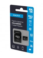 Карта памяти MAXVI 64GB Class 10 UHS-I U3 + адаптер