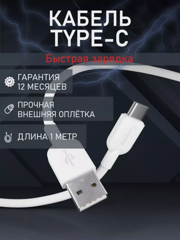 Кабель SMARTBUY S33 USB - USB Type-C 1m (Белый) 1