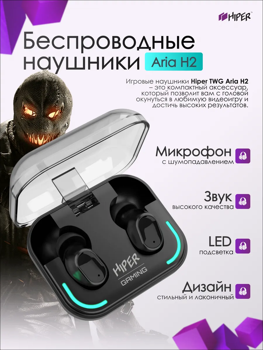 Гарнитура TWS HIPER Aria H2 (HWH-TH2) (Черная) 1 Гарнитура TWS HIPER Aria H2 (HWH-TH2) (Черная) 1
