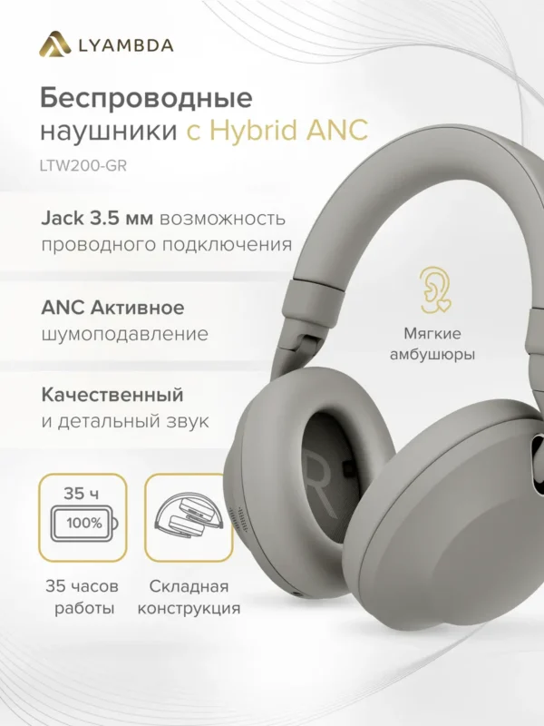 Беспроводная гарнитура LYAMBDA LTW200-GR (Серая) 1