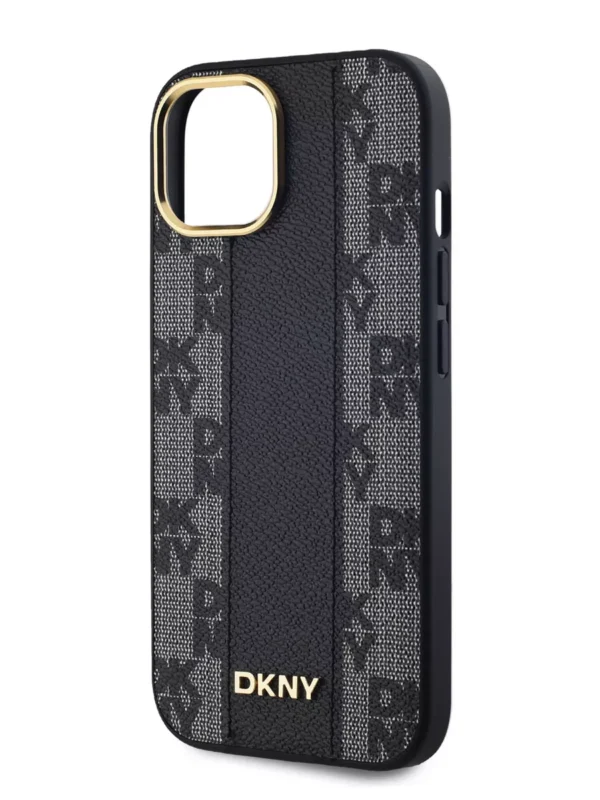Чехол DKNY для iPhone 15 чехол PU Grained Metal logo Hard Black (MagSafe) 1