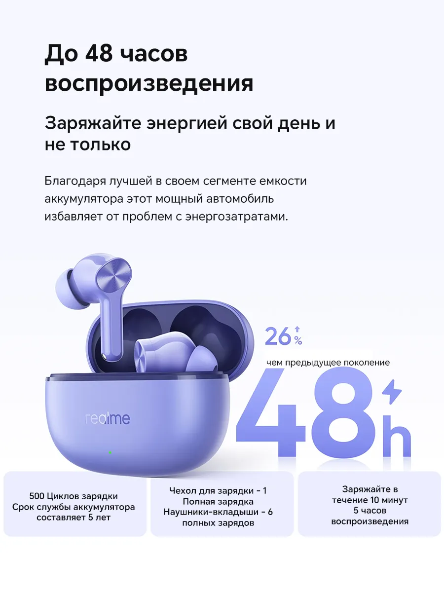 Гарнитура TWS REALME Buds T200 Lite (Фиолетовая) 1 Гарнитура TWS REALME Buds T200 Lite (Фиолетовая) 1
