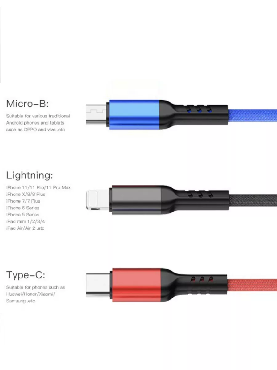 Кабель TFN 3в1 USB-A - Type-C/Lightning/Micro-USB 1,2m 1 Кабель TFN 3в1 USB-A - Type-C/Lightning/Micro-USB 1,2m 1