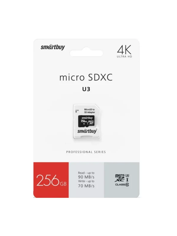 Карта памяти SMARTBUY 256GB Class 10 U3 V30 для видеонаблюдения (с адаптером) 1