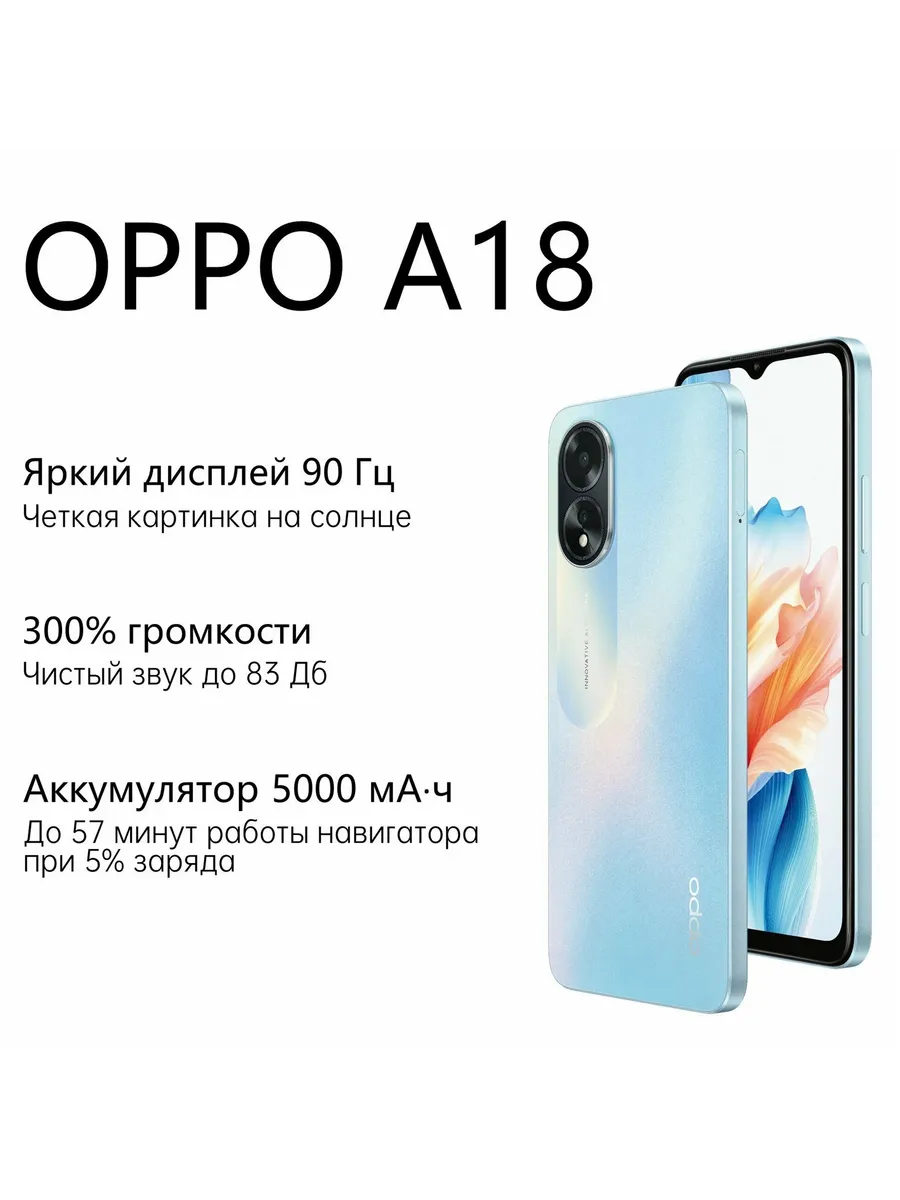 Смартфон OPPO A18 4/128GB (glowing blue) 1 Смартфон OPPO A18 4/128GB (glowing blue) 1